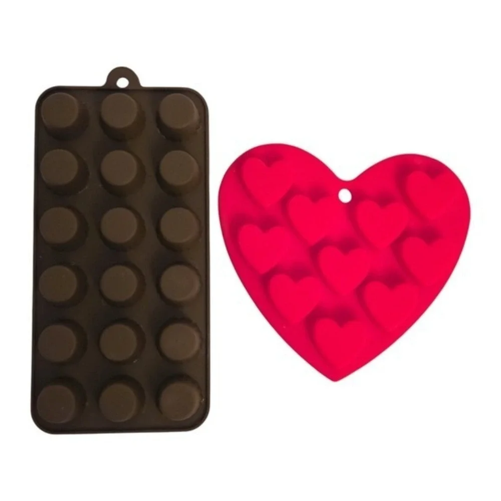 Heart & Fluted Circle Valentine Flexible Silicone Chocolate Candy Mold- Set of 2